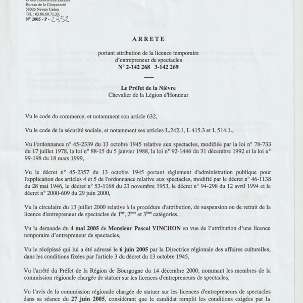 Licence d'entreprise de spectacle