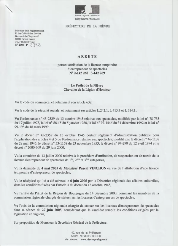 Licence d'entreprise de spectacle